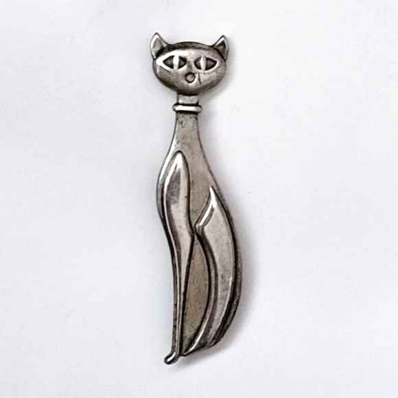 Sterling Silver Cat Brooch Pin • Mid-Century Vintage • Kitty 50s Beaucraft - Picture 4 of 4
